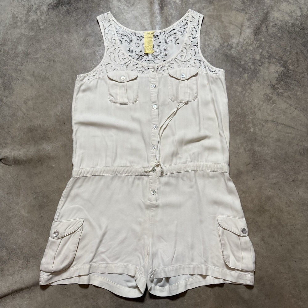 Da Nang Romper Womens Size M Beige 100% Silk Pockets Surplus Lace‎ Top